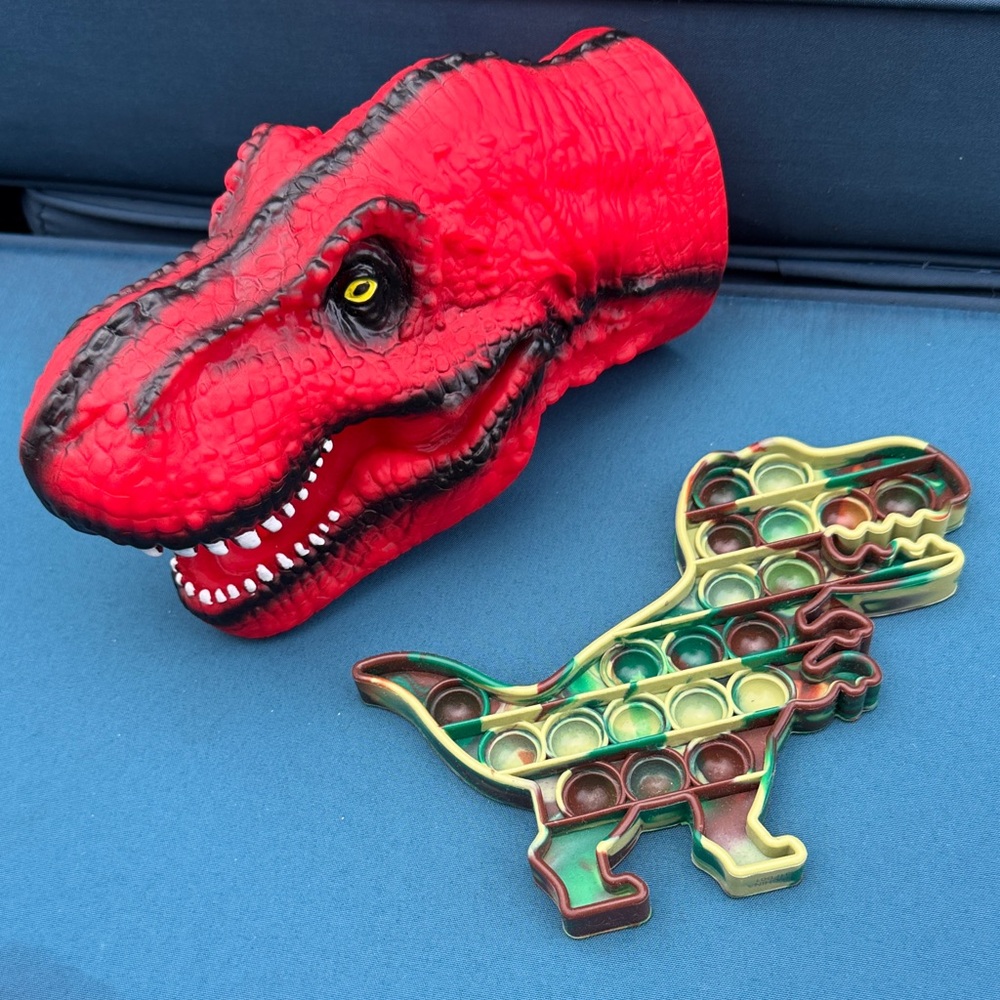 Animal Planet T-Rex Dinosaur Hand Puppet w/ Sound and Pop It Toy Bundle